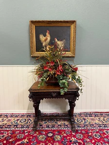 Antique French Dolphin Table Desk Renaissance Revival PETITE Drawer Oak c.1890s - Picture 1 of 24