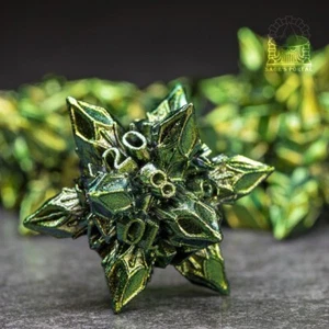 Sage's Deadly Blossoms Green Metal Polyhedral Dice Set DnD RPG Games - Picture 1 of 10
