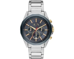 Armani Exchange AX2614 Drexler Mens Silver Bracelet Chronograph Blue Gold Watch - Picture 1 of 7