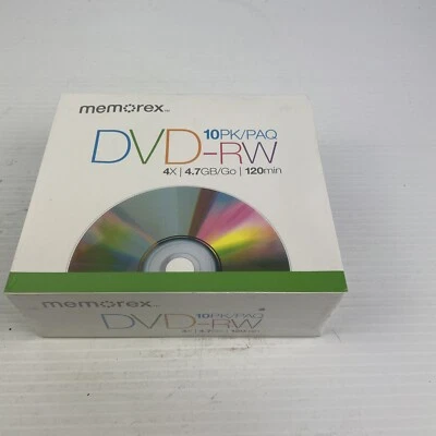 Memorex Blank DVD -RW 4x 4.7 GB/Go 120 Min 10 Pack BRAND NEW & SEALED - Image 1 of 4