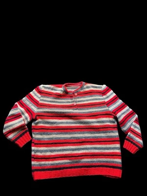 ✨ Red and grey striped vintage knit sweater with button-up neckline knit✨ - Image 1 of 3