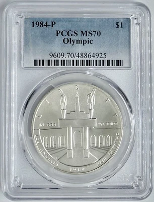 1984-P Los Angeles XXIII Olympiad Coliseum Silver Dollar PCGS MS 70 LA Olympics - Image 1 of 2