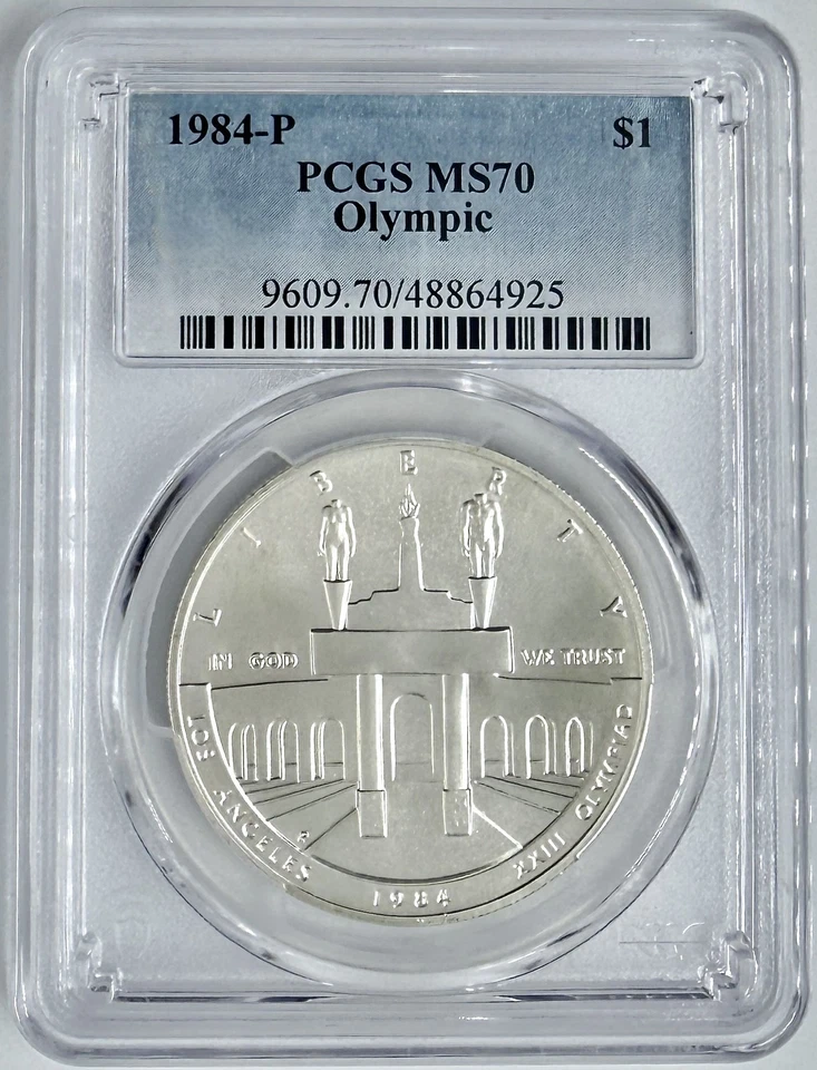 1984-P Los Angeles XXIII Olympiad Coliseum Silver Dollar PCGS MS 70 LA Olympics - Image 1 of 2