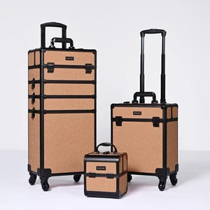 Byootique 3-Piece Makeup Train Cases Cosmetic Organizer Kit Wheel Rococo Coral - Picture 1 of 9
