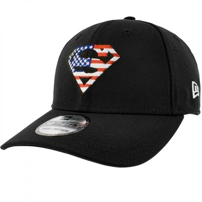 Superman American Flag Logo Black Colorway New Era 39Thirty Fitted Hat Black - Image 1 of 4