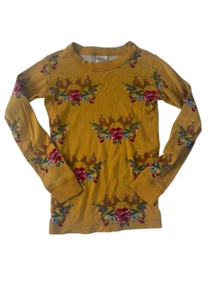 Hanna Andersson Deer Floral Print Pajama Top Only size 120 (6/7) Yellow #5671 - Image 1 of 4