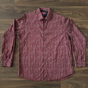 Saks Fifth Avenue Red Maroon Long Sleeve Striped Retro Paisley Shirt Mens XL - Picture 1 of 9