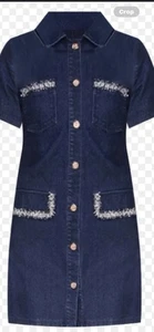 Avec Les Filles Women's Collared Button-Front Mini Denim Dress Size6 - Picture 1 of 4
