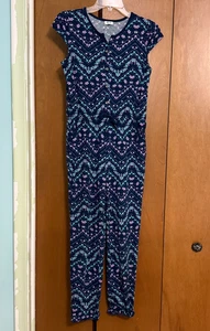 Joey B Junior Girls Short Sleeve One Piece Navy Blue Floral Jumpsuit Size XLarge - Picture 1 of 12