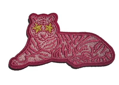 PINK TIGER- STAR EYES - Embroidered Iron-On Patch - Image 1 of 2