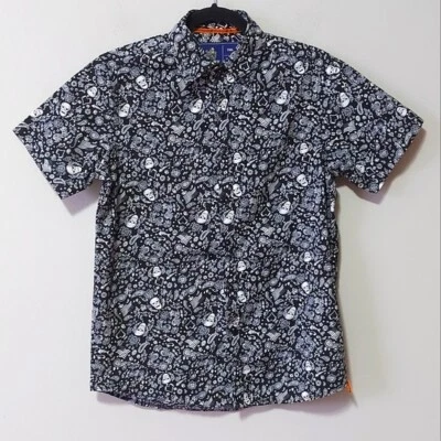 Rugby University Men Button Down Shirt Small Skull & Bones Motif Graphic Print - Image 1 of 4