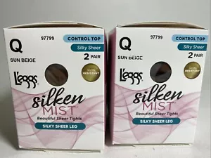 Leggs Silken Mist Control Top Pantyhose Size Q Sun Beige 4 pairs NEW - Picture 1 of 6