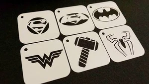 SUPER HERO Set of 6pcs Stencils BAT MAN SUPER SPIDER MAN WOMAN THOR Cartoon DIY - Picture 1 of 2