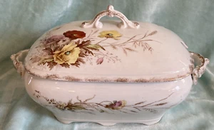 AJ Wilkinson England Royal Semi Porcelain Tureen 13" Wide Yellow Pink Red Flower - Picture 1 of 9