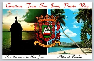 Postcard Greetings from San Juan Puerto Rico Sea Entrance Miles of Beaches - Bild 1 von 2