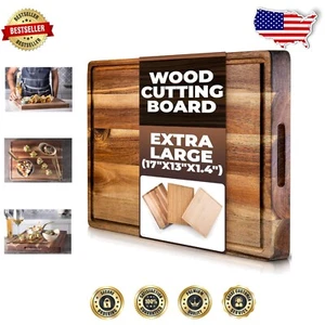 Acacia Cutting Board - Extra Large 17"x13" Butcher Block with Juice Groove - Picture 1 of 12