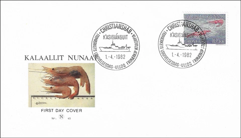 Shrimps Pandalus Borealis Northern Atlantic Greenland Denmark FDC 1982 - Image 1 of 1