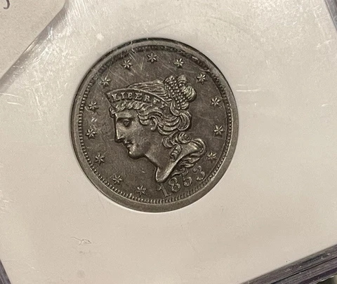1853 1/2C C-1 NGC MS62BN Braided Hair Half Cent Cover