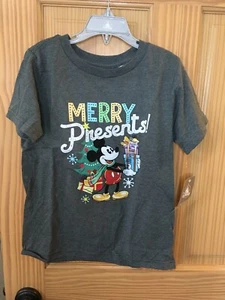 NWT Disney Store Mickey Mouse Tee Shirt Top Holiday Christmas Boys Gray - Picture 1 of 1