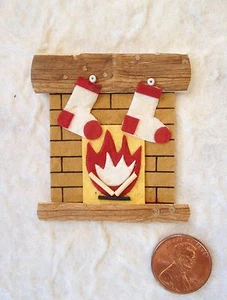2 Fireplace Stockings chimney St Nick Christmas embellishment scrapbook gift bag - Bild 1 von 4