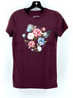 Aeropostal Women&#39;s Short Sleeve Burgundy Floral Print Tee T Shirt Top Size Small