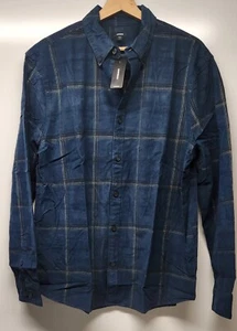 Express Plaid Stretch Corduroy Button Down Shirt Dark Blue Men's Large 45867170 - Picture 1 of 3