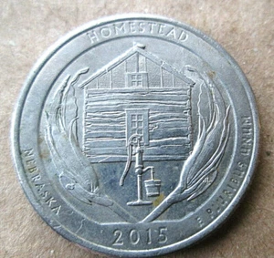 2015-P ATB "HOMESTEAD" QUARTER, REVERSE INTERIOR DIE BREAK ERROR, CIRCULATED - Bild 1 von 3