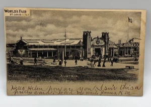 Jahrmarkt St Louis Albertype Postkarte Glitzer ungeteilt 1904 Österreich verschickt Polen OH - Bild 1 von 4
