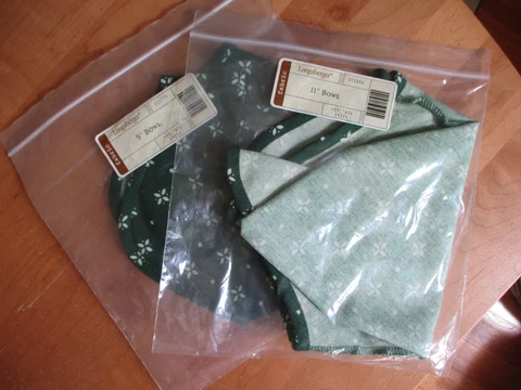 Longaberger Set of 2 - 9" & 11" BOWL Basket - HERITAGE GREEN Liners Cover