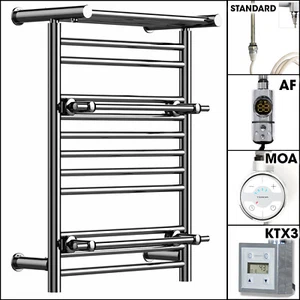 490 x 680 mm Electric Chrome Flat Towel Rail Radiator With Two Shelf And Holder - Picture 1 of 19