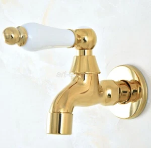 Gold Color Brass Bathroom Mop Pool Faucet Wall Mounted Single Ceramic Handle - Picture 1 of 8