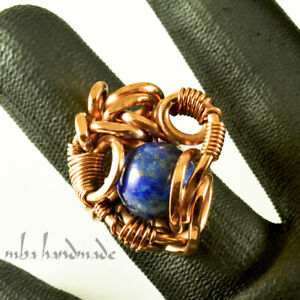 Lapis Lazuli Crystal Size 8.5 Ring Copper Wire Wrapped Gemstone Artisan Jewelry