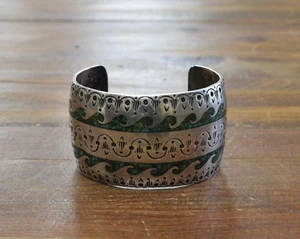 Vintage Sterling Silver Chip Inlay Turquoise Cuff Bracelet+ - Picture 1 of 4
