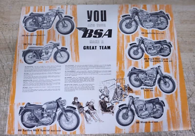 Vintage Original 1966 OEM BSA Folding 4-Page Motorcycle Sales Catalog Brochure - Image 1 of 4