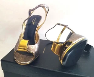 875 $ DRIES VAN NOTEN WW24 Silber Gold Leder Designer Absatz Sandalen 8,5 EUR 39,5 - Bild 1 von 6