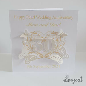Personalised Handmade Pearl 30th Wedding Anniversary Card **Free UK P&P**