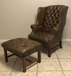Classic Leather Chesterfield Wingback Chair Tufted Chippendale Luxury Furniture - Picture 1 of 16
