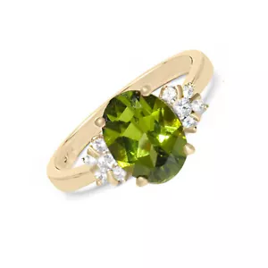 1.35 Carats NATURAL PERIDOT and DIAMOND Solid Yellow Gold Ring - Picture 1 of 3