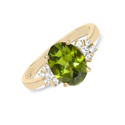 1.35 Carats NATURAL PERIDOT and DIAMOND  Solid Yellow Gold Ring - Image 1 of 3