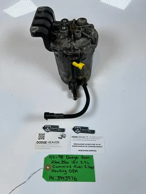 OEM 1997-1998 Dodge Ram 2500 3500 12V 5.9L Cummins Fuel Filter Housing 3943976 - Image 1 of 4