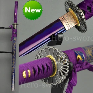 Purple 1095 Blade Japanese Ninja Traditional Hand Made Samurai Straight Sword - Picture 1 of 12