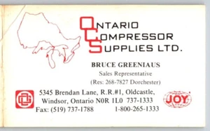 Business Card Windsor Ontario Compressor Supplies Ltd Bruce Greeniaus Foldout - Picture 1 of 3