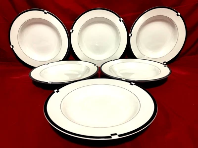 Juego de 6 cuencos de sopa con borde Mikasa Midnight Fine China 8 1/2" Japón Foto 1 de 2