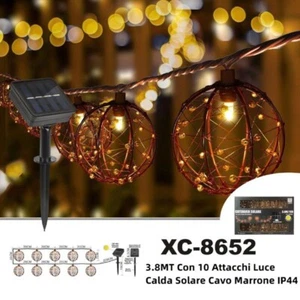 Catena luminosa a Led decorativa con pannello solare 3,8 metri 10 sfere - Foto 1 di 3