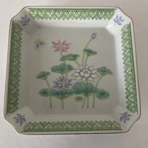 Vintage Lotus Garden von Otagiri Japan Nr. 140 Quadratische Schmuckschale mit Schmuck - Bild 1 von 6