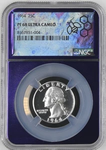 1964 Washington Silver Proof Quarter 25c NGC PF68 Ultra Cameo Custom Core 004 - Picture 1 of 2