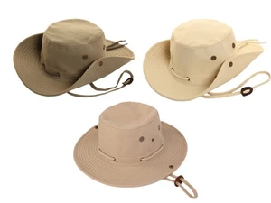 Canvas Aussie Bush Safari Wide Brim Summer Cotton Sun Hat 3 Colours 4 Sizes - Picture 1 of 11