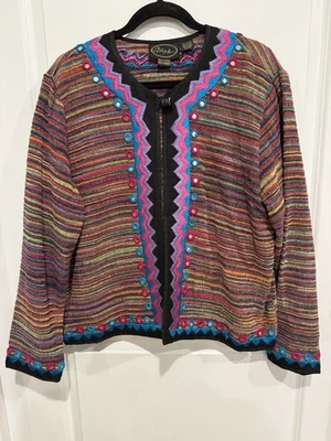 Chaqueta Alex Kim Talla L Mezcla Algodón Hilo Arco Iris Tapiz Frente Abierto Artístico Foto 1 de 4