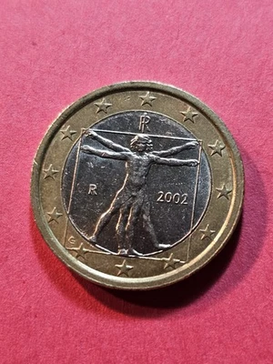 RARE 2002 ITALY 1 Euro  L. DA VINCI Face Error Collectible COIN - Image 1 of 4