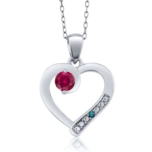 0.27 Ct Round Red Created Ruby Blue Diamond 925 Sterling Silver Pendant - Picture 1 of 6